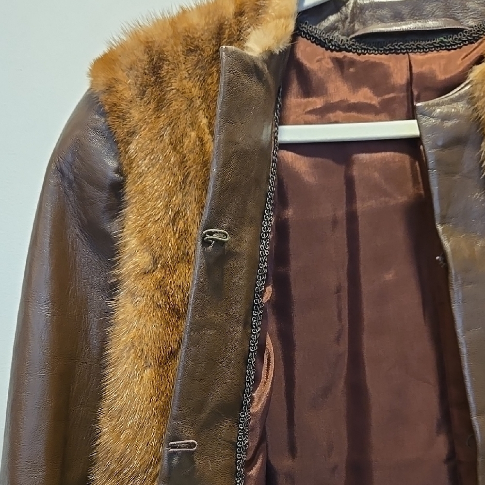 Brown Faux Fur and Leather Women's Jacket - Picture 2 of 4